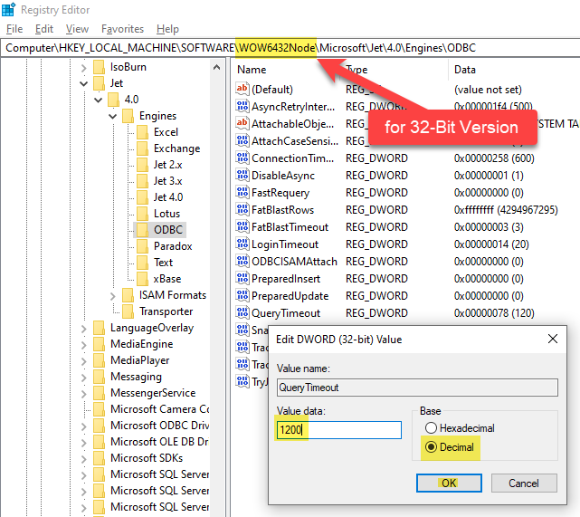 WOW6432NodeODBCQueryTimeout