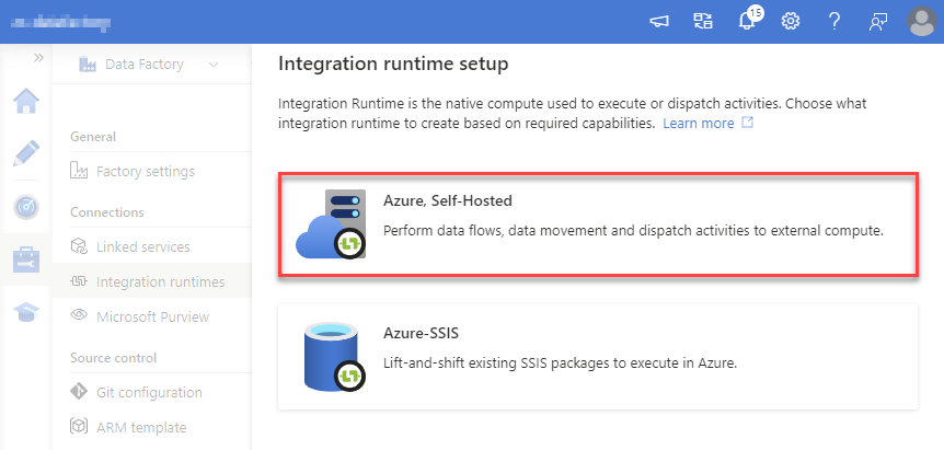 Create new Self-Hosted integration runtime