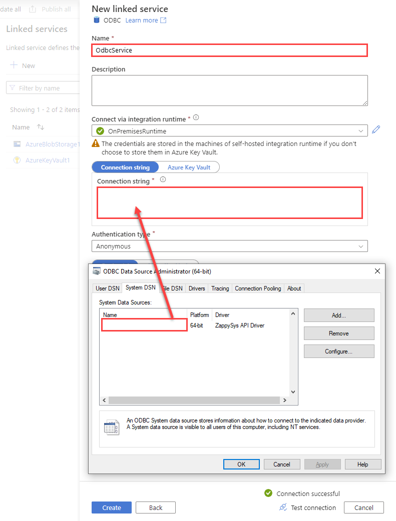 Configure new ODBC service