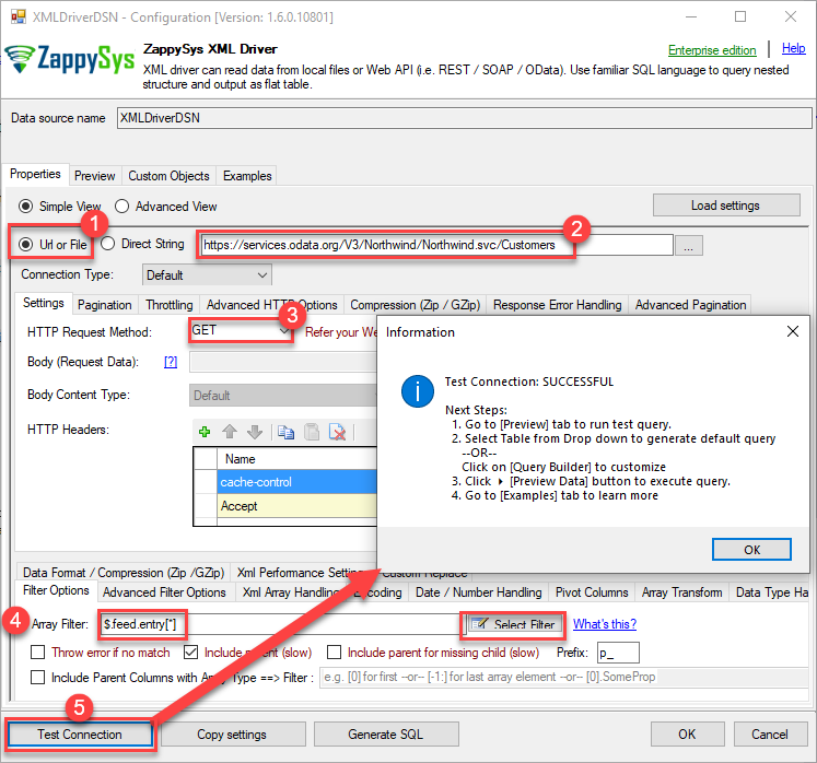 ZappySys ODBC Driver - Configure XML Driver