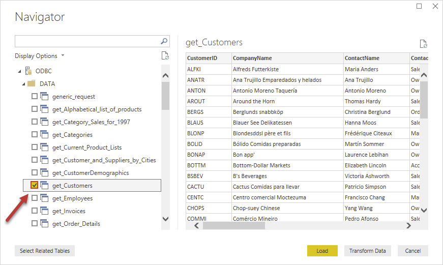 Power Bi Load DSN Table Data