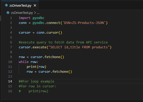 Python code to get the data from ZappySys DSN