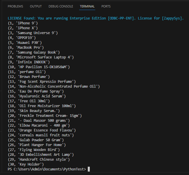 Python - Extracted data from ZappySys DSN