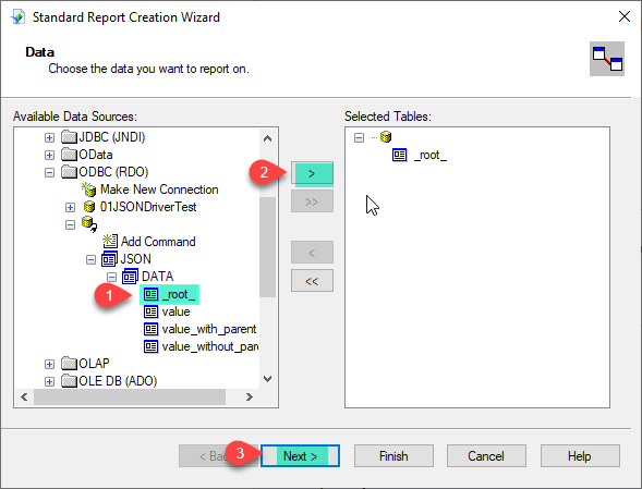 SAP Crystal Report - Add ODBC GoogleDriveDSN DSN Tables