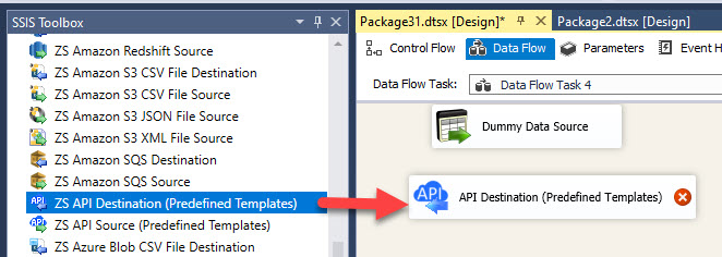 SSIS API Destination (Predefined Templates) - Drag and Drop