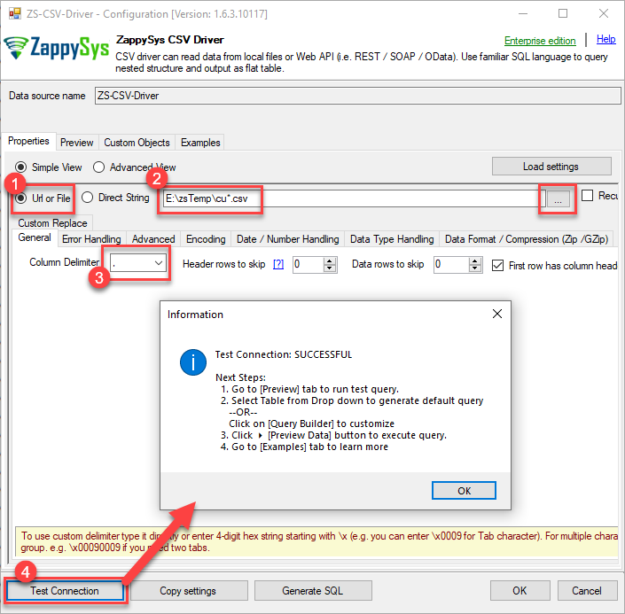 ZappySys ODBC Driver - Configure CSV Driver