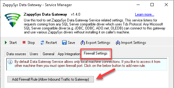 Allow Inbound Traffic - Add Firewall Rule for ZappySys Data Gateway