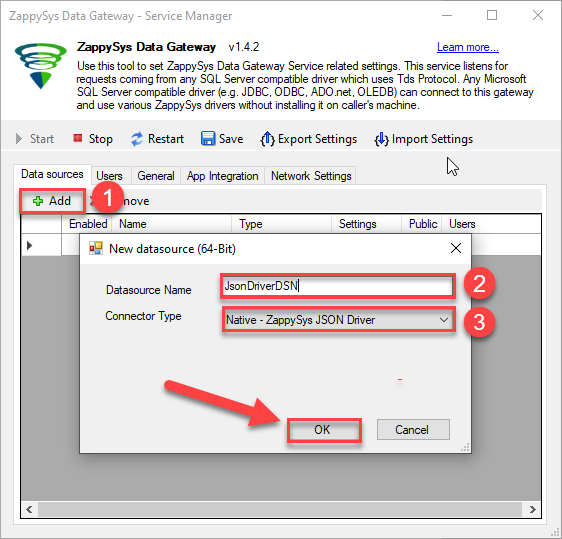 ZappySys Data Gateway - Add JSON Data Source