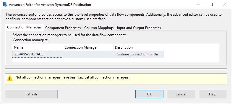 SSIS Amazon DynamoDB Destination - Setting UI