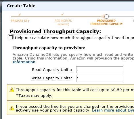 Create Amazon DynamoDB Table for SSIS Testing - Read WRITE Throughput