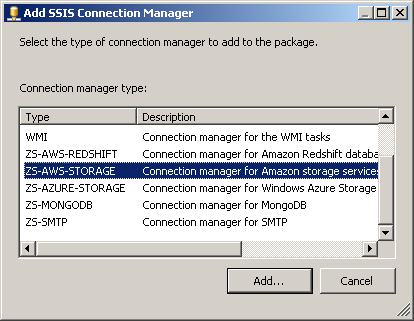 Create SSIS Amazon DynamoDB Connection - Choose Type