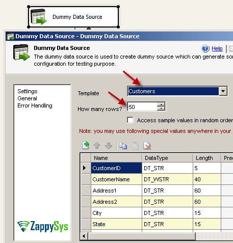Configure SSIS Dummy Data Generator Source