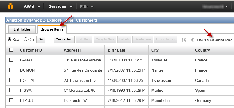 SSIS Load Test - View DynamoDB Data in AWS Console - Record Count Check