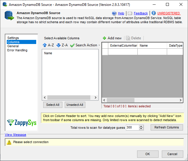 SSIS Amazon DynamoDB Source - Stiting UI