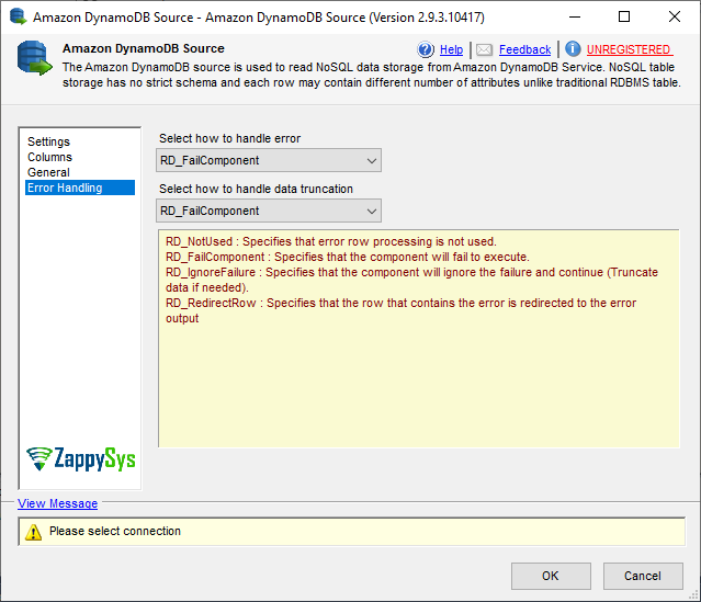 SSIS Amazon DynamoDB Source - Setting UI