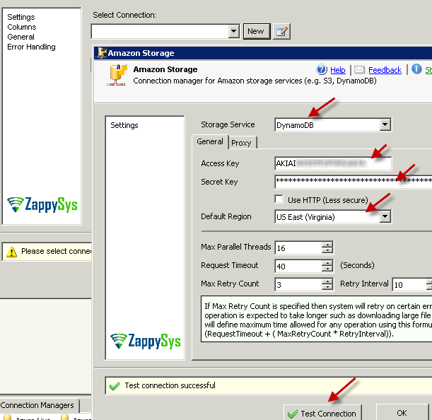 SSIS Amazon DynamoDB Source - Configure Connection