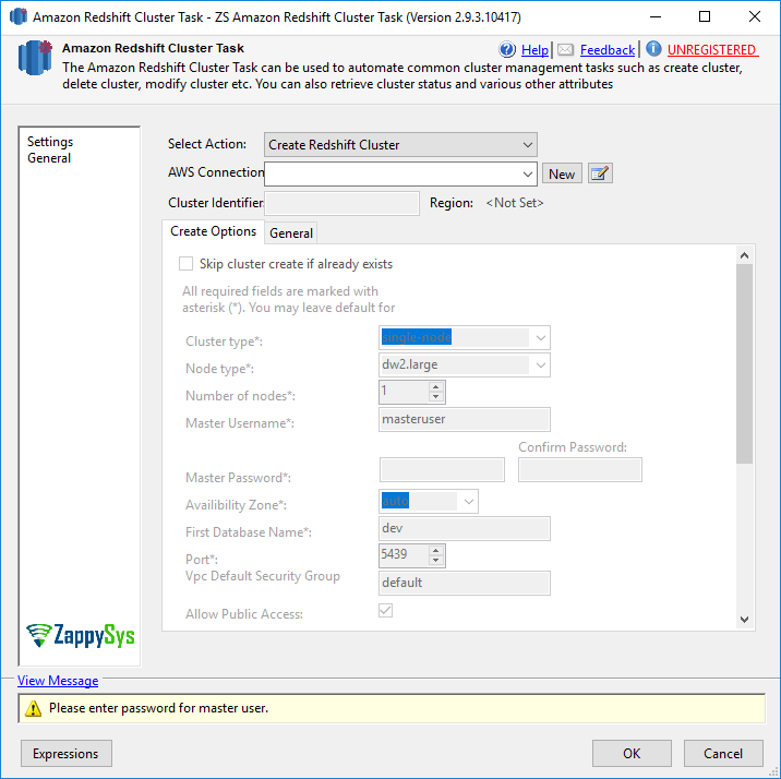 SSIS Amazon Redshift Cluster Task