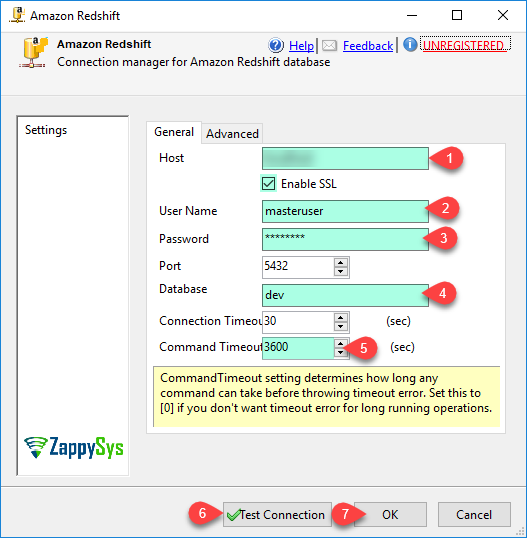 Amazon Redshift Connection Manager UI