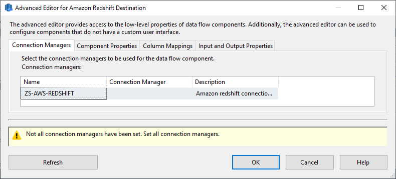 SSIS Amazon Redshift Destination - Setting UI