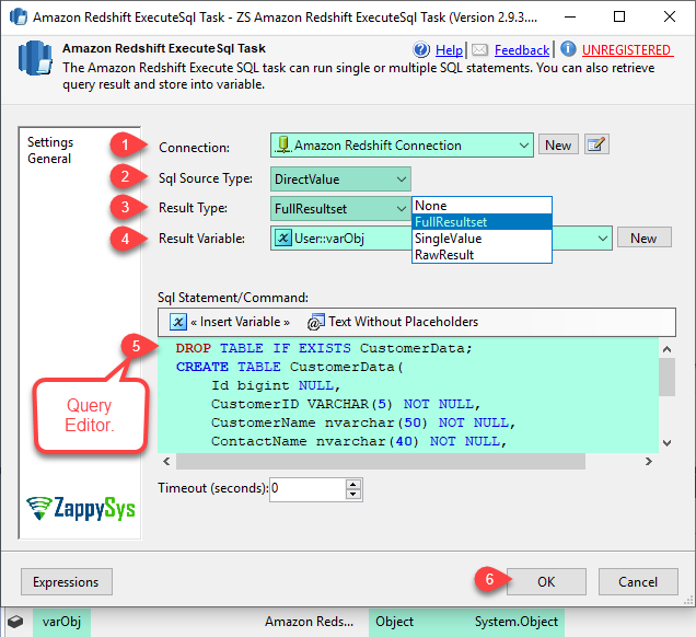 SSIS Execute SQL Query - Amazon Redshift