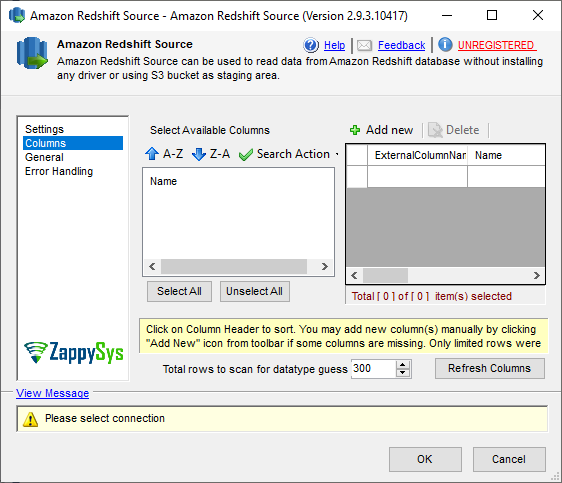 SSIS Amazon Redshift Source - Setting UI