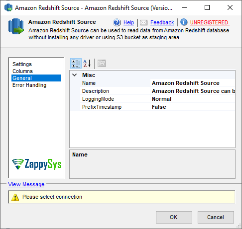 SSIS Amazon Redshift Source - Setting UI