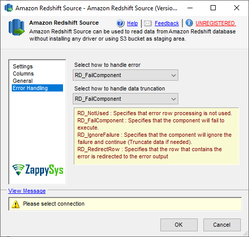 SSIS Amazon Redshift Source - Setting UI