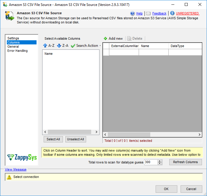 SSIS AmazonS3 CSV File Source - Setting UI