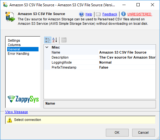 SSIS AmazonS3 CSV File Source - Setting UI