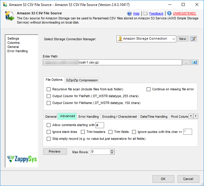 SSIS Amazon S3 CSV Source - Advanced CSV Parsing Options