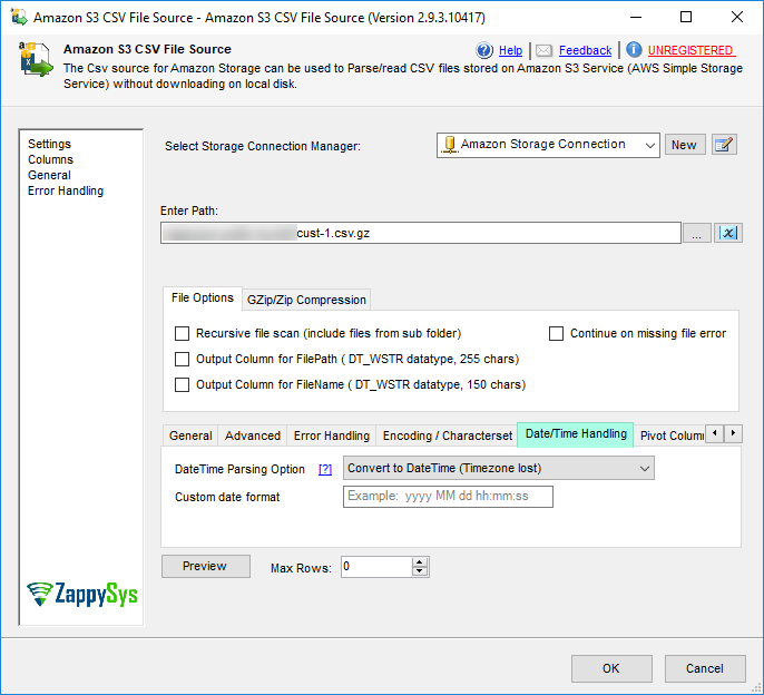 SSIS Amazon S3 CSV Source - DateTime Parsing Options