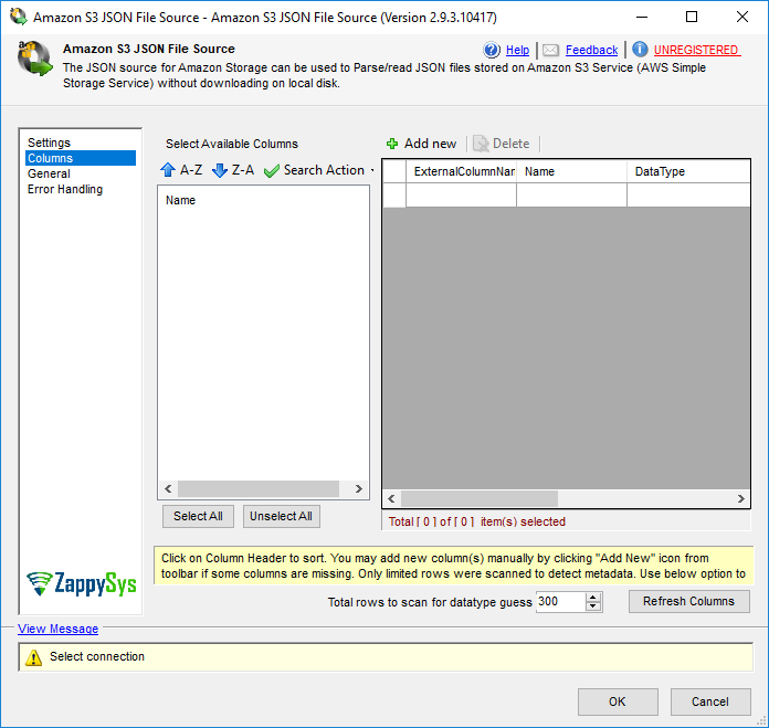 SSIS Amazon S3 JSON File Source - Setting UI