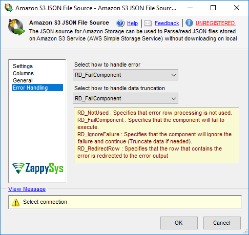 SSIS Amazon S3 JSON File Source - Setting UI
