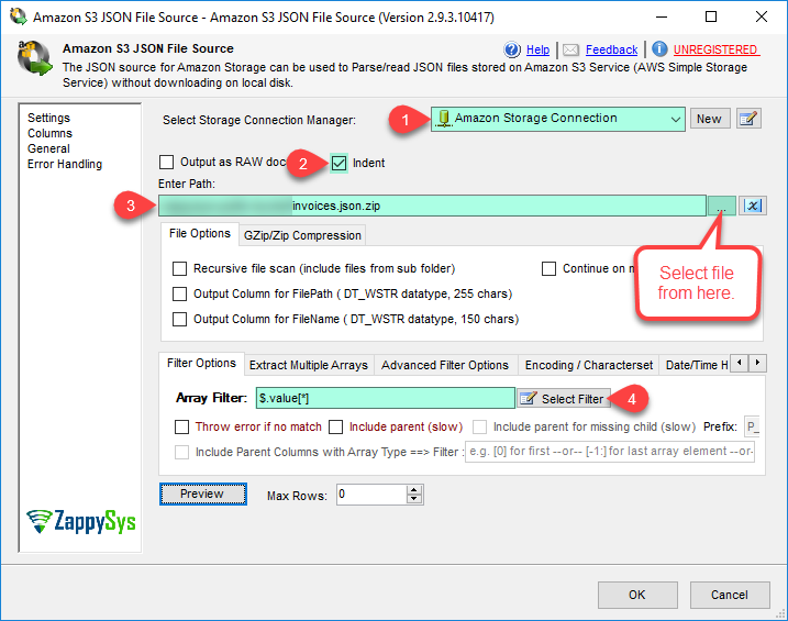SSIS Amazon S3 JSON Source - Read from JSON File Options