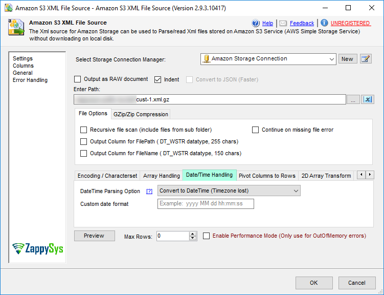 SSIS Amazon S3 XML Source - DateTime Parsing Options
