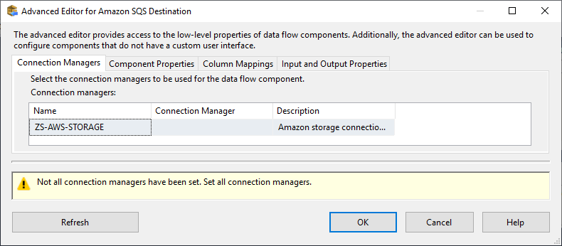 SSIS Amazon SQS Destination Adapter - Setting UI