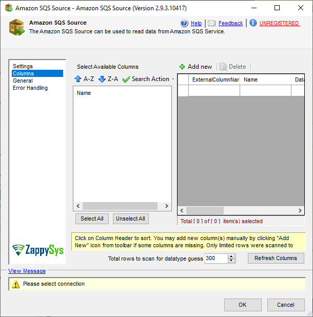 SSIS Amazon SQS Queue Source - Setting UI