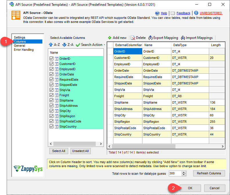 SSIS API Source - Columns Configure