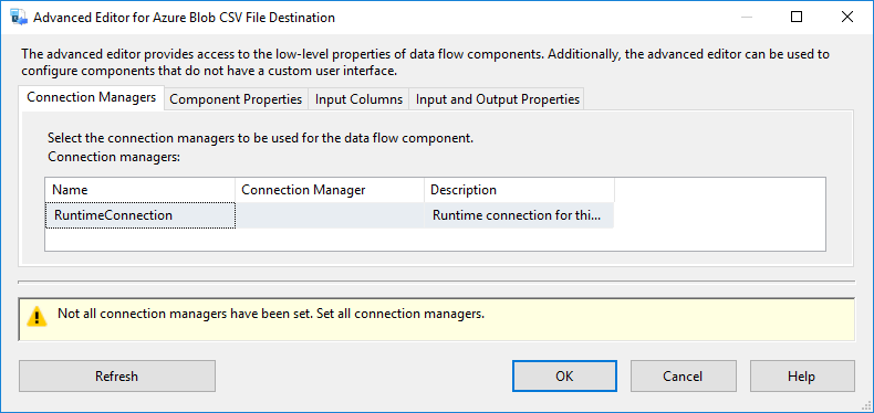 SSIS Azure Blob CSV File Destination - Setting UI