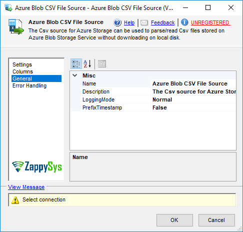 SSIS Azure Blob CSV File Source - Setting UI