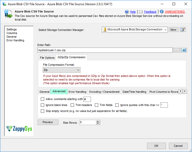 SSIS Azure Blob CSV Source - Advanced CSV Parsing Options