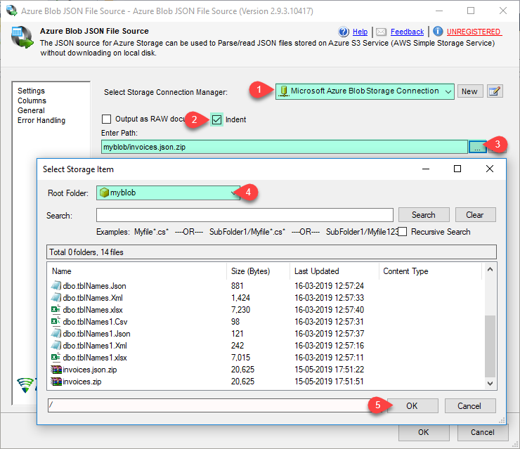 SSIS Azure Blob JSON File Source ?Select JSON File(s) using Blob Browser UI