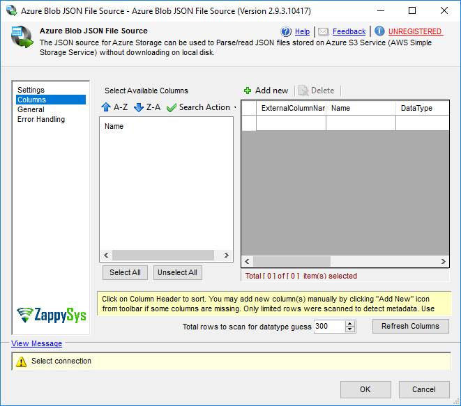 SSIS Azure Blob JSON File Source - Setting UI