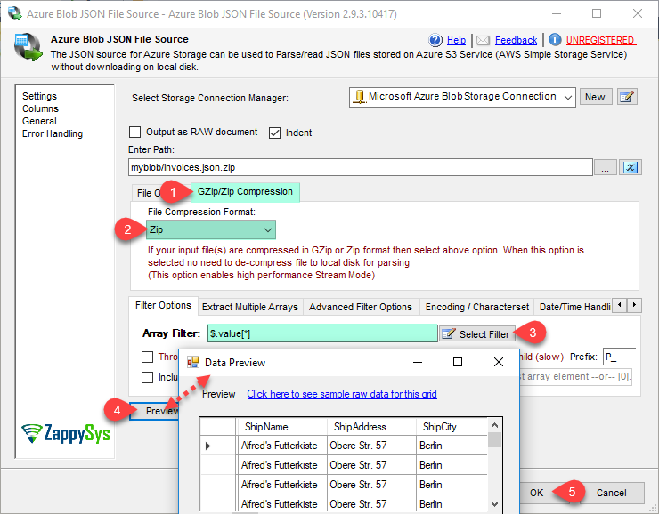SSIS Azure Blob JSON Source - Read from JSON File Options
