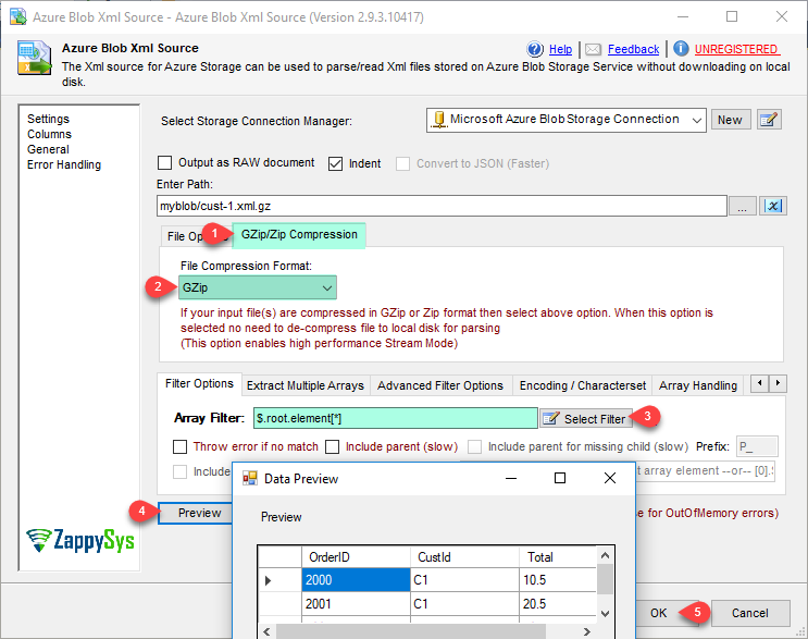 SSIS Azure Blob XML Source - Read from XML File Options