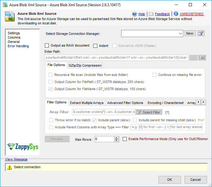SSIS Azure XML JSON File Source - Setting UI
