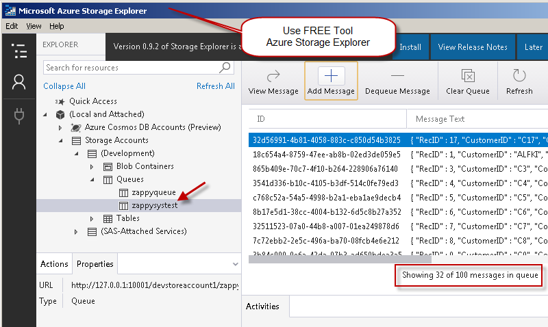 View Azure Queue Messages using Microsoft Azure Storage Explorer (FREE)