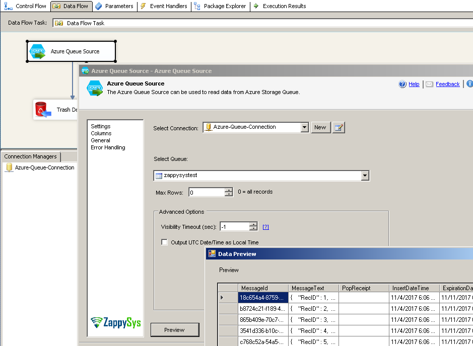 Configure SSIS Azure Queue Storage Source Connection