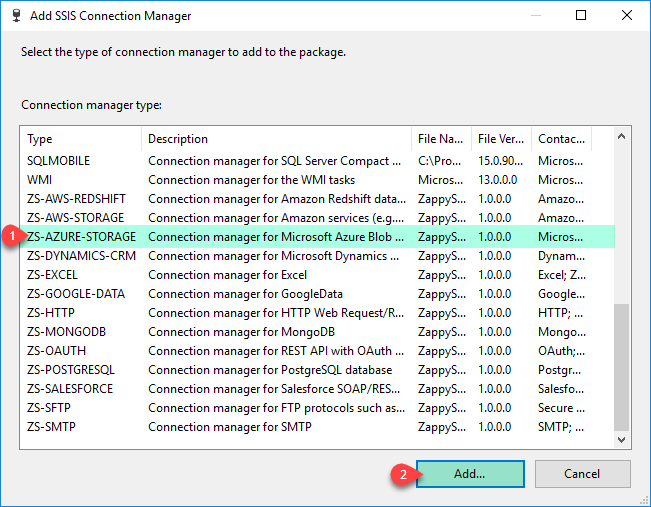 SSIS Azure Storage Connection - Add