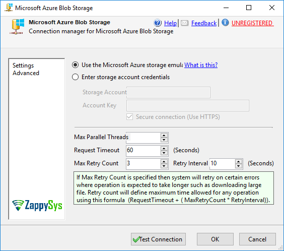 Azure Storage Connection Manager UI - Setting UI